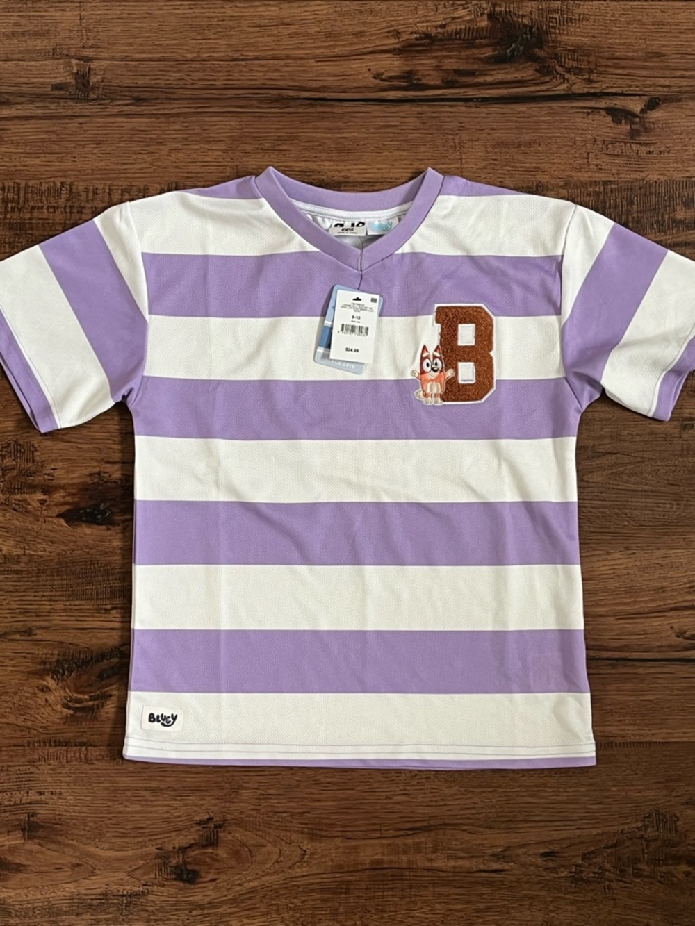 Cotton On Kids Bluey Bingo Soccer Jersey ‘White Violet’ (size 9-10)